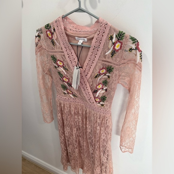 NWT-Frock and Frill prairie lace midi dress with embroidered flowers in rose - Picture 3 of 11